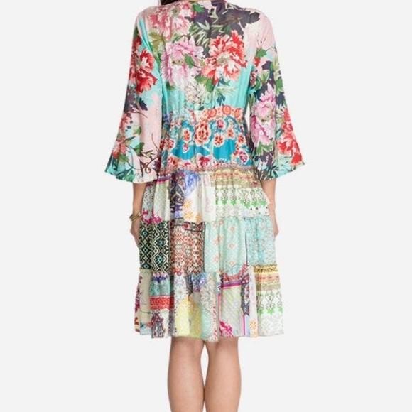 NWT Johnny Was Gigi Silk Tiered Dress Patchwork Floral Size XL - Picture 3 of 5
